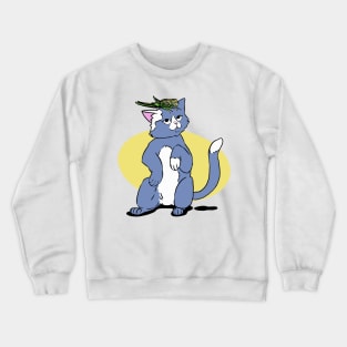 blue gray Cat and green yellow parrot friends Crewneck Sweatshirt